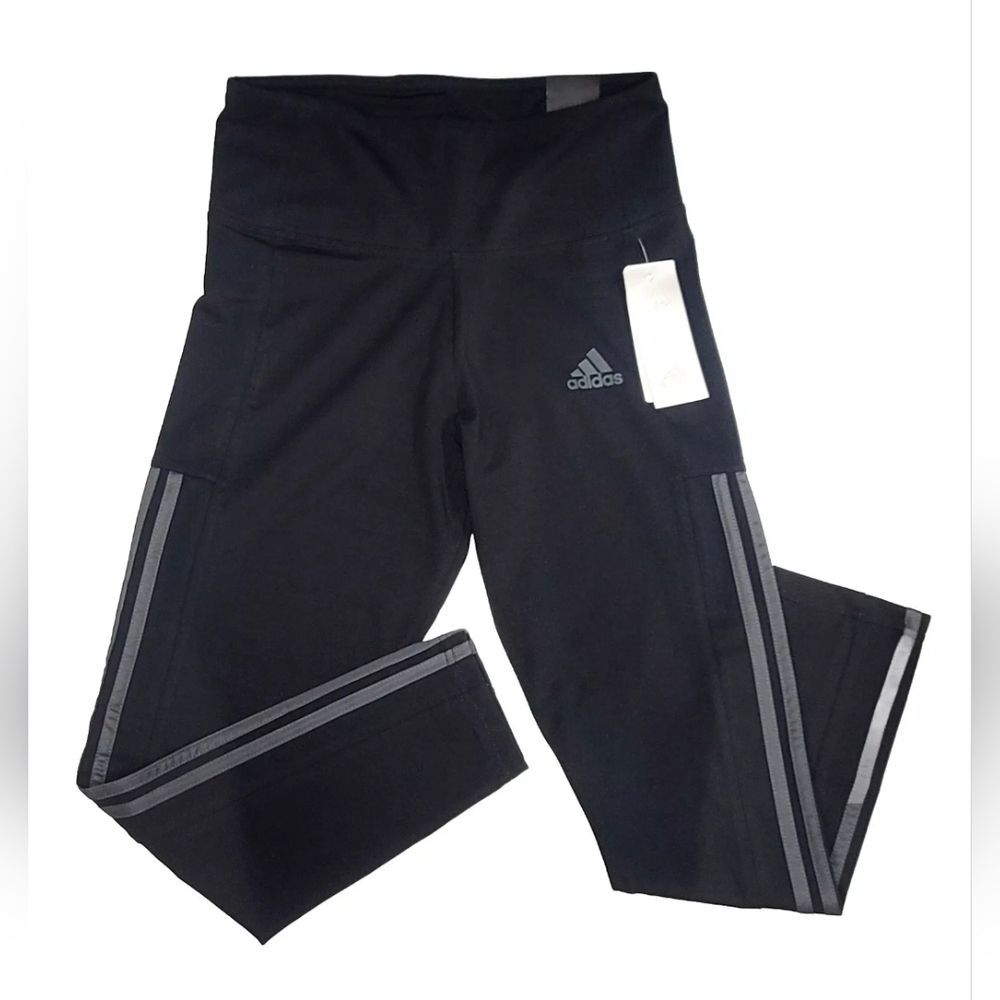 ADIDAS Women's High Rise 3-stripe 7/8 Cotton Tights HM2603 Black Leggings Size S - Picture 5 of 10
